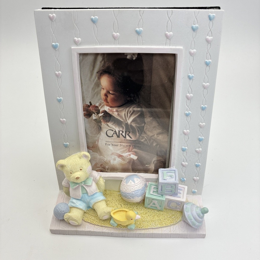 VTG Carr Frames Baby Picture Frame Pastel Teddy Bear Blocks Duck 3.5x5 1990's